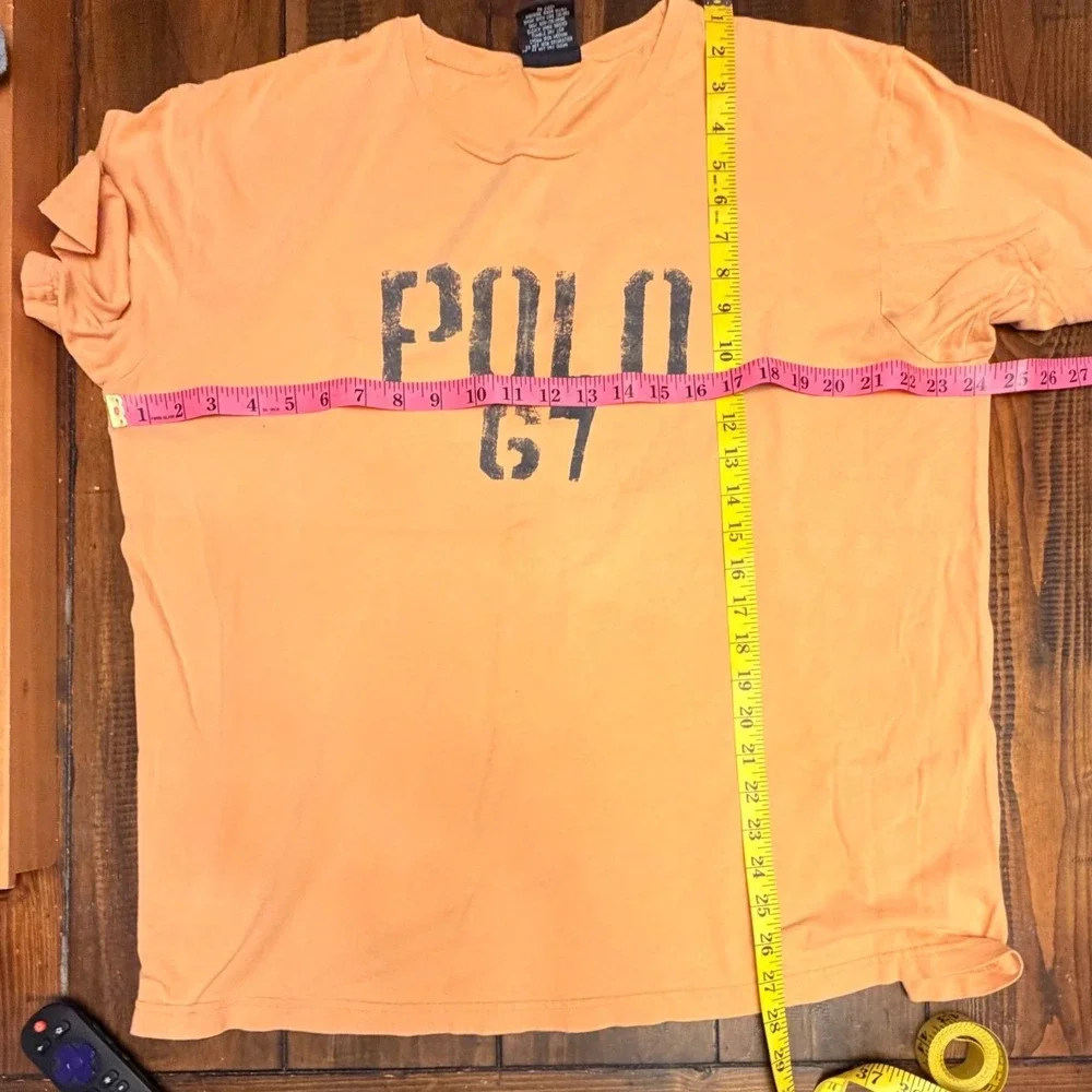 Vintage Polo Sport Ralph Lauren POLO 67 Graphic T Shirt Orange Large Cotton